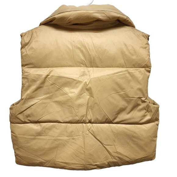 Womens Beige Puffer Vest With Zipper  Adjustable Drawstrings Size M Lightweight - Picture 3 of 10